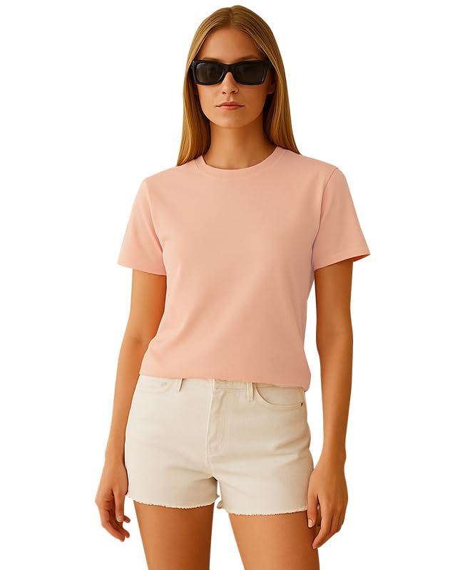 Image of Sleepynuts Women's Plain Round Neck Regular Fit Half Sleeve Cotton T Shirt