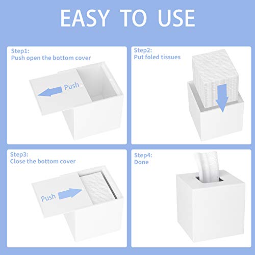 HIIMIEI Quadratisch Kosmetiktücherbox, Acryl Tücherbox | Tissue Box mit Magnetabdeckung für Esszimmer Badezimmer Schlafzimmer Auto Büro (Weiß, 14 × 14 × 14cm)