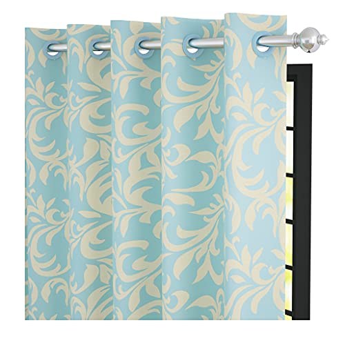 Image of Story@Home Bloom Collection Jacquard Lavish and Modern Rich Floral Print 2 Piece Eyelet Ring top Door Curtain for Bedroom and Hall - 7 Feet, Aqua Blue