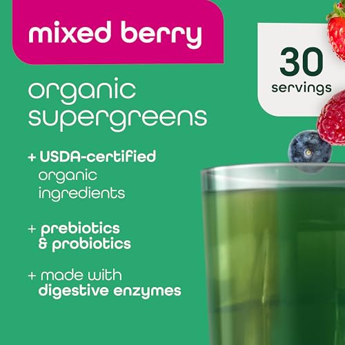 image for Zena Nutrition Organic Super Greens Powder, 70+ Superfoods, 0 Sugar, 3