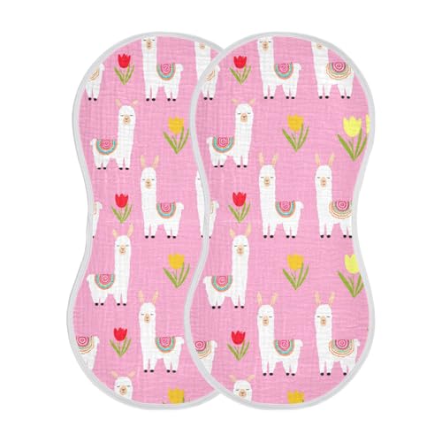 MCHIVER Llama Tulips Light Baby Burp Cloths Cotton Washcloths Soft Absorbent Burping Rags for Baby Boys Girl Burpy Cloth Bib 1 Pack2