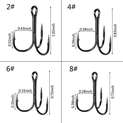Easy Catch Shaddock Treble Fishing Hooks - 100Pcs Saltwater Fishing Hooks Round Bend Shaep Sea Fish Hooks (Black,8#) #TOP2
