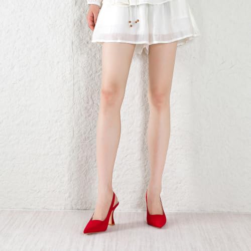Image of Susanny Slingback Kitten Heels Elegant Dressy Pumps for Women Closed Pointy Toe Sexy Chunky High Heels Wedding Bride Prom Party Dress Shoes