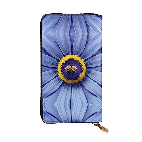 Leather Wallet 7.48 x 4.13 in - Stylish and Durable Wallet for Women with Multiple Compartments and Zipper Design Flower heart bee Pattern
