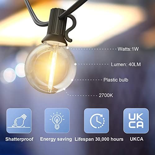 GLUROO Outdoor LED String Lights Mains Powered 45.7M/150FT,Garden Festoon Lights with 75+2 G40 Plastic Bulbs,Waterproof Connectable Hanging Lights for Patio,Porch,Christmas Party