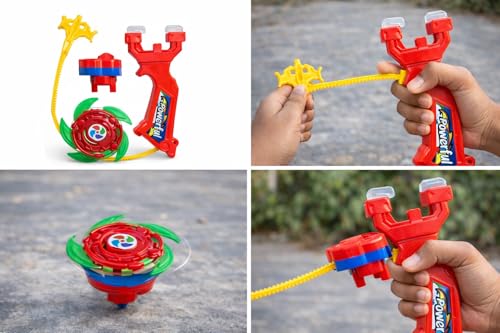 Image of IK Spinning Top Battle Set with Launcher, 3 Tops Included, Ages 6+, Green & Yellow