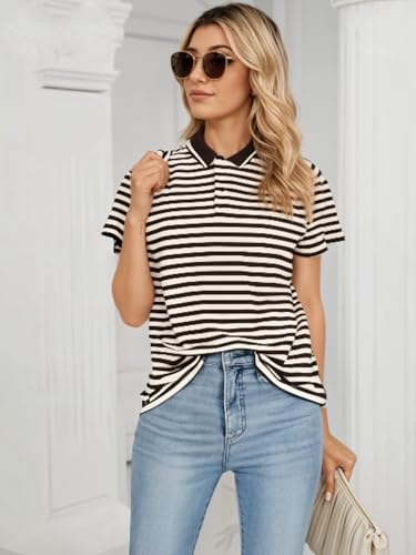 Image of Mack Jonney Women's Striped Cotton Rich Polo T Shirt | Collar Tshirts | Half Sleeves | Stripe-Regular Fit-MACK640589