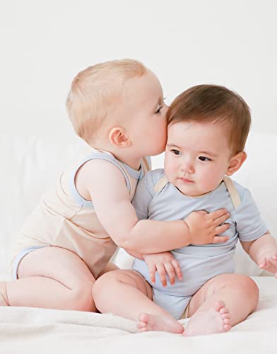 VAENAIT BABY 2-Pack Infant Toddler Boy Girl Short-Sleeve + Sleeveless Tanktop Bodysuits Set2