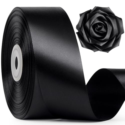 Mauproy 1-1/2 Inch Wide Black Satin Ribbon, 50 Yards Solid Polyester Fabric Ribbon for Roses Making, Mother's Day, Gift Wrapping, Flower Bouquets, Wedding Decorations, Handmade Crafts