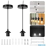 2 Stück E27 Lampenfassung mit Kabel, E27 Lampenfassung Deckenbefestigung Lampenaufhängung Deckenmontage Schnurpendel Pendelleuchte Lampenfassung, Schwarz