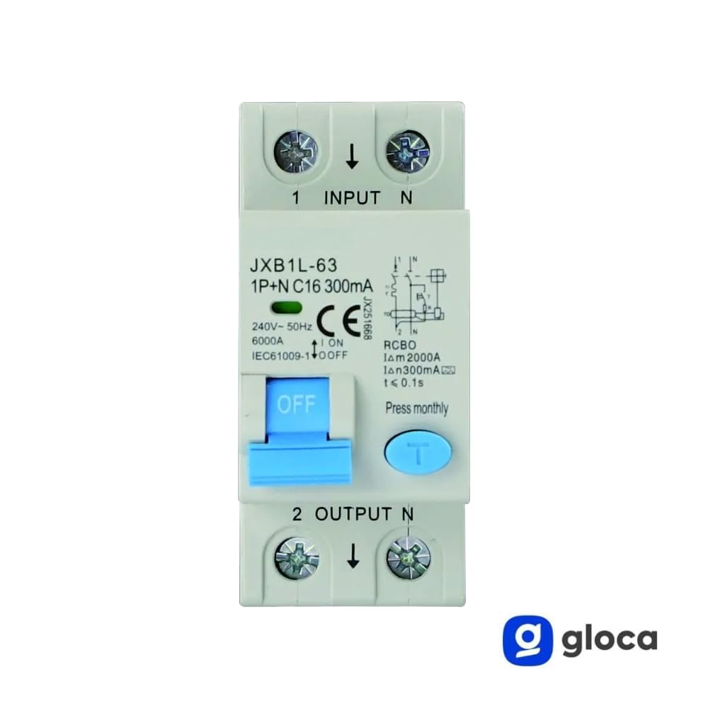 gloca Interruttore Magnetotermico Differenziale 1P+N 300mA 220V 6KA 2 Moduli DIN Classe A (16 Ampere)