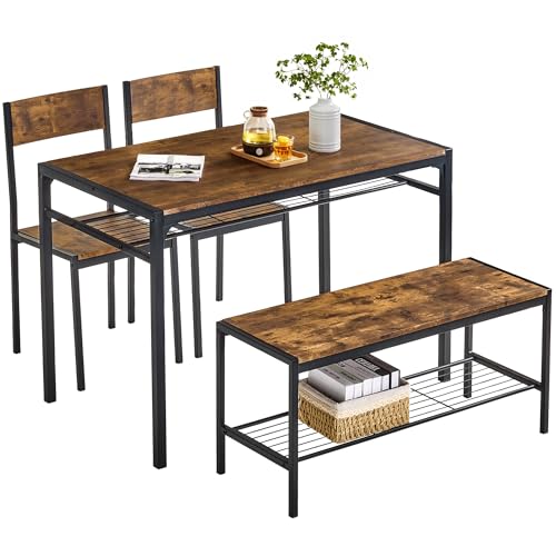 VECELO Kitchen Dining Room Table with 2 Chairs & Bench,