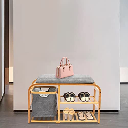 Bilpikogoo Shoe Rack Bench,3 Tier Wooden Storage Bench, Wooden Shoe Rack Bench With 160Lb Load Capacity, 3-Tier Shoe Organizer, Stable Shoe Cubby For Entryway Hallway Living Room #TOP1