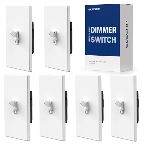 Image of ELEGRP Digital Dimmer Switch for LED /CFL, Toggle Dimmer Switch with Decorative Frameless Design Wallplate, Single Pole /3-Way, UL Listed, 6 Pack, White