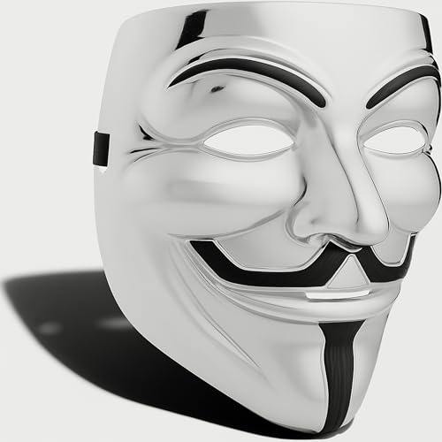 Diximus Silver V for Vendetta Mask – Anonymous Guy Fawkes Hacker Mask for Halloween & Costume Parties