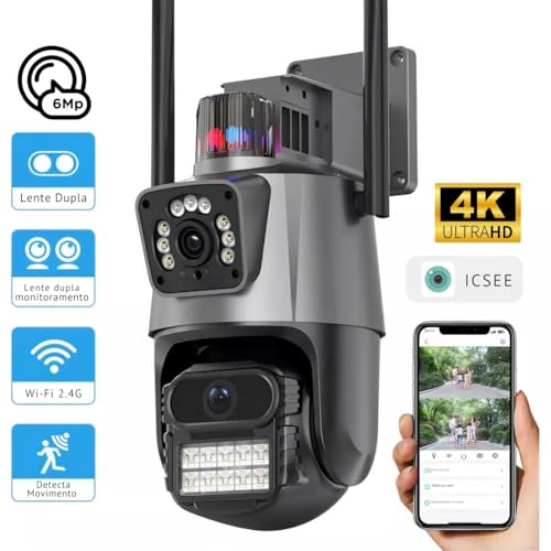 Câmera inteligente Wi-fi, Câmera Inteligente 4K Ultra HD 6MP(3MP+3MP) Wi-Fi À Prova D'água Visão No