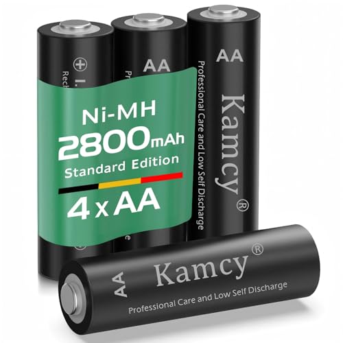 KAMCY Batterie Ricaricabili AA, 2800 mAh NiMH, Pile Ricaricabile Stilo AA, 1500 ricariche, ad alta capacità, pre-caricate, confezione da 4