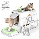 XL Stainless Steel Cat Litter Box with Enclosure and Pooper Scooper - Durable Black Metal Litter Box for Big Cats, High Sides for Anti-Leakage, Never Absorbs Odors, Non-Sticky - (60x40cm) (White)