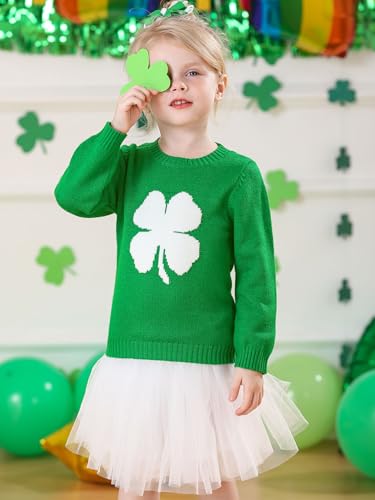 Image of Unisex Toddler St.Patrick's Day Clover Print Sweater Irish Shamrock Knitted Pullover Tops 12M-8Y