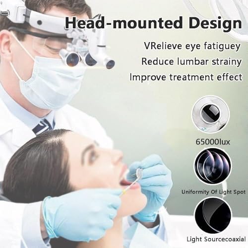 Lupas dentales LED con Faro, Aumento de 2.5X y 3.5X, Lupa Binocular Recargable para Laboratorio quirúrgico, Diadema ergonómica, Enfoque Ajustable.