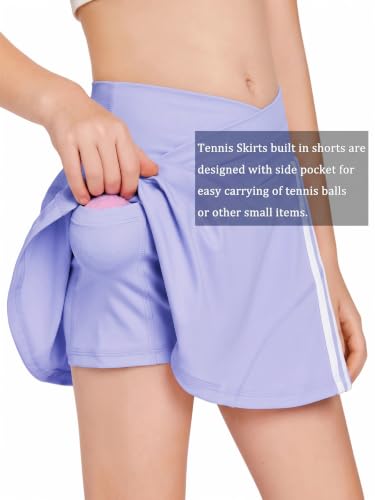 Image of Haloumoning Girls Tennis Skirt High Waisted Athletic Skorts | Pockets Shorts, Crossover,Workout Golf Running Skirts