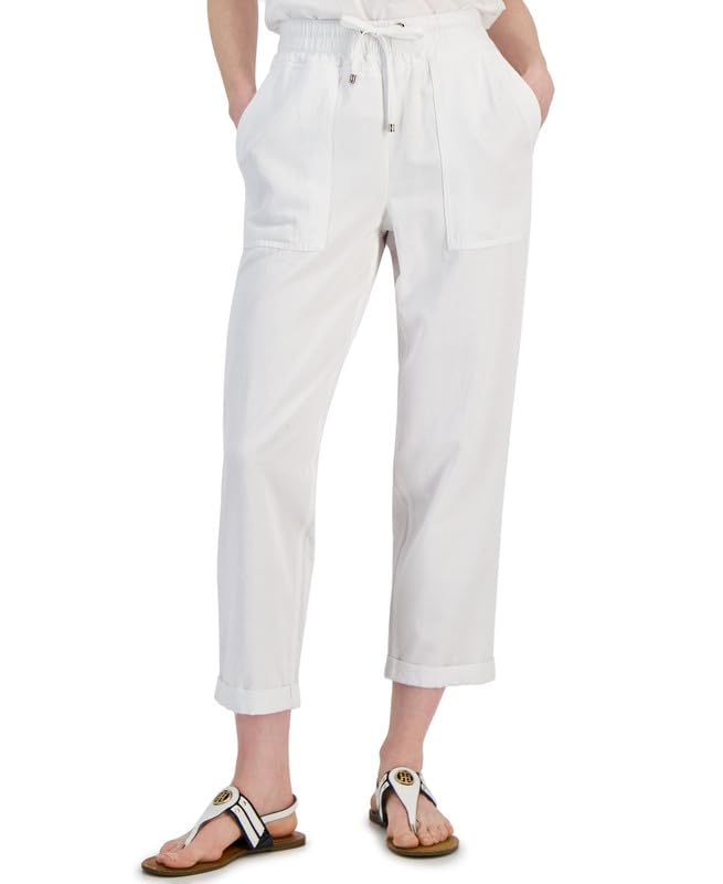 Tommy Hilfiger Womens High Rise Cuffed Twill Pants Bright White XX-Large