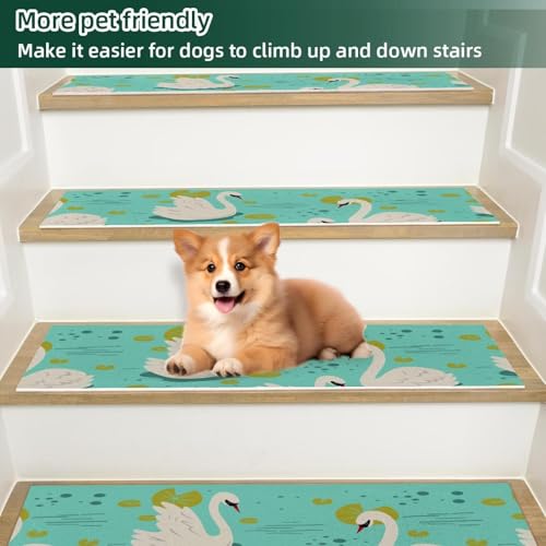 Protectores de escaleras de madera antideslizantes patrón cisne 6