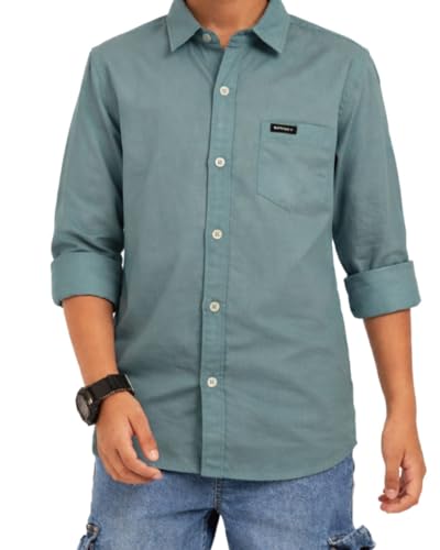 Image of Red Nine Rocket Science Boys' Solid Satin-Finish Poly Cotton Shirt | Single Pocket, Spread Collar, Long Sleeve, Casual