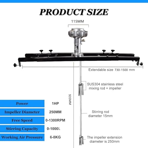 Mezclador de pintura neumático industrial de acero inoxidable, agitador de aire de 1 Hp, para revestimiento de tinta, tanque de mezcla, hierro