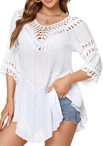 WEIYAN Women's Swimsuit Cover Ups V Neck Crochet Bathing Suit Tunics Blouses Hollow Out Summer Bikini Cover Ups(White,XX-Large) WEIYAN Women's Swimsuit Cover Ups V Neck Crochet Bathing Suit Tunics Blouses Hollow Out Summer Bikini Cover Ups(White,XX-Large)
