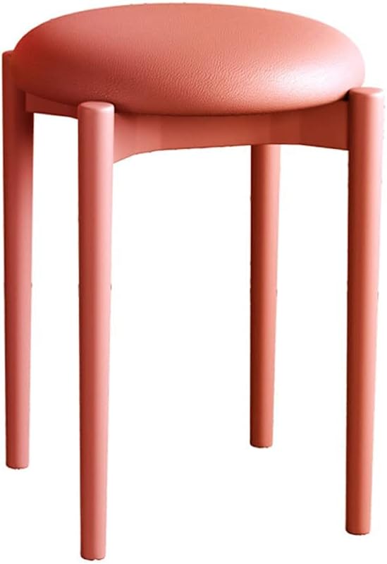 Minimalist Fashion Creative Plastic Round Stools Leather Cushions Dining Table Stools High Stools for Bedroom Living Room/Diningcasual/White