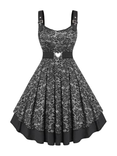Image of Rosegal Women Plus Size Retro Lace Belt Party Cocktail Dress | 1950s Vintage Dress, Wedding Guest-Formal Bridesmaid Dress, Sleeveless Midi Dress, Retro Rockabilly Pinup Dress