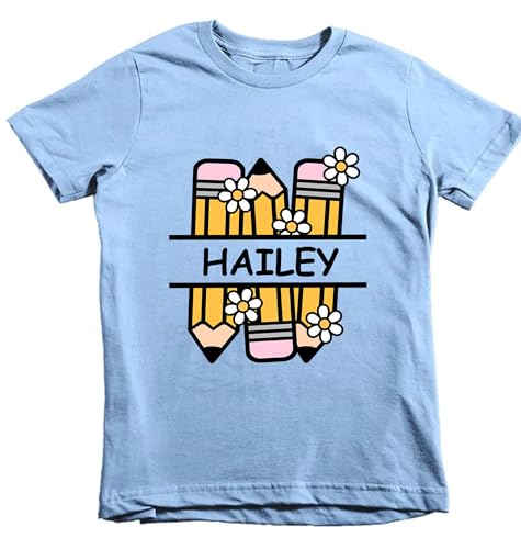 Personalized Yellow Pencils & Eraser Kids Name Shirt, Custom Child's Name Tee, Back To School Outfit, Toddler Youth Kids Clothing2