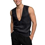 Foweknow Tank Top Herren Ärmelloses Tiefer V-Ausschnitt Sport Shirt Männer Sommer Transparente Muskelshirts Freizeit Loose Top Urlaub Weste Leichtes Einfarbig Achselshirts Tankshirt