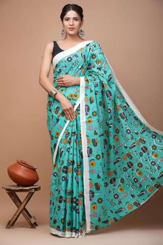 Image of Hand Block Printed Cotton Mulmul Saree | Soft Lightweight Summer Saree | Pure Cotton Traditional Indian Saree for Women
