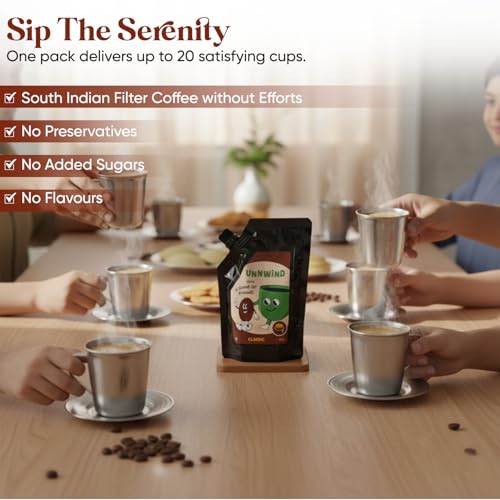 Image of Unnwind Classic South Indian Liquid Coffee 200ml | Chicory Blended Extract (70% Coffee & 30% Chicory) | No Added Sugar, No Preservatives | Vegan Friendly | Makes Up to 20 Cups | Strong & Smooth Filter Concentrate