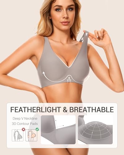 Image of Gailife Deep V Jelly Bras for Women No Underwire Wireless Seamless Push Up Bra Comfort Support Plunge Bralette Full Coverage