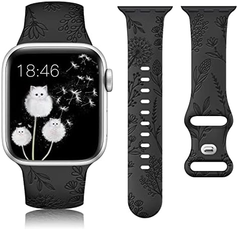 TOYOUTHS Engraved Strap Compatible with Apple Watch 38mm 40mm 41mm, Upgraded Soft Silicone Sport Strap with Dandelion Pattern Replacement for iWatch Series 8/7/6/5/4/3/2/1/SE, Walnut