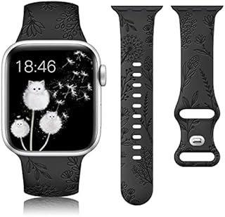 TOYOUTHS Engraved Strap Compatible with Apple Watch 38mm 40mm 41mm, Upgraded Soft Silicone Sport Strap with Dandelion Pattern Replacement for iWatch Series 8/7/6/5/4/3/2/1/SE, Walnut