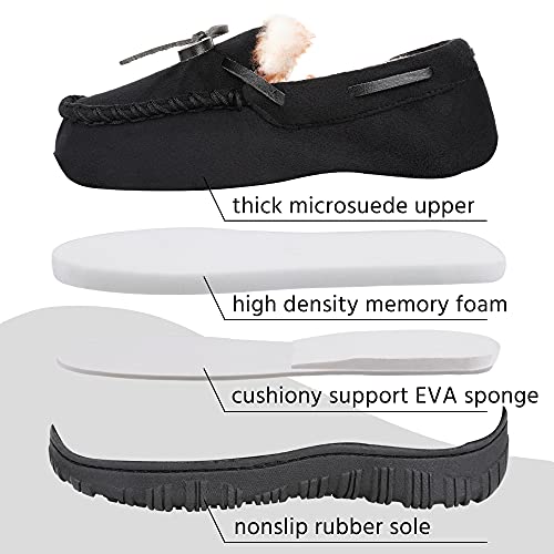 Nccb Boys Girls House Slippers Size 11 Memory Foam Moccasin Shoes Furry Plush Lining Non Slip Indoor Outdoor Boys Slippers For Big Kids Little Kids Black #TOP2