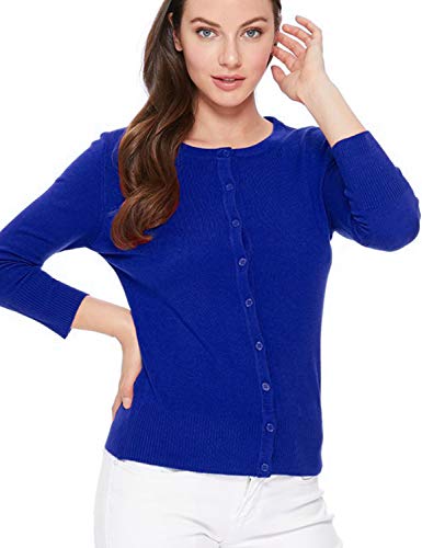 Image of Women's 3 /4 Sleeve Crew Neck Button Down Stretch Knit Cardigan Sweater (S-3XL)