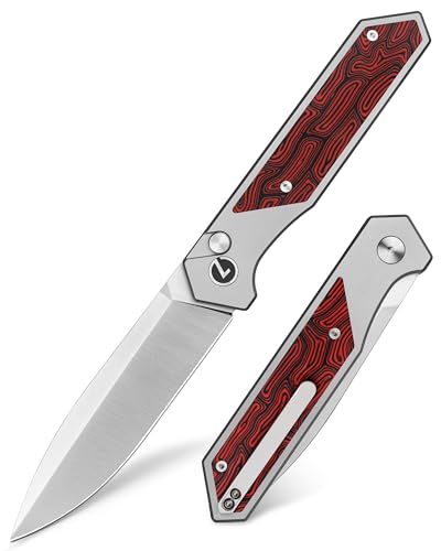 LOTHAR RAPTOR Einhandmesser mit Knopfdruck, Robustes Springmesser aus 14C28N Stahl & Damast G10 Griff, Klappmesser Taschenmesser für Outdoor Abenteuer mit Gürtelclip, Ideal für Camping & EDC (Rot)