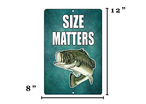 Rogue River Tactical Funny Size Matters Fishing Metal Tin Sign Wall Decor Bass Fish Man Cave Bar