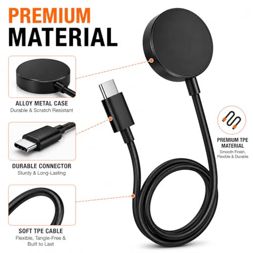 Image of Mizi USB-C Charger for Samsung Galaxy Watch 8 /8 Classic /Ultra /7 /6 /5 /4 /3 /Active 2 /1, Magnetic Fast Charging 3.3FT Cable - Black