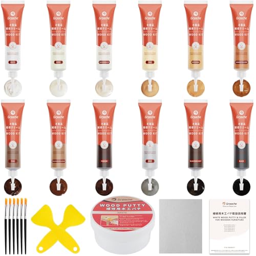 Kit Reparation Parquet, 22 Couleur Mastic Bois Pâte Kit de Reparation Stratifie Kit de Réparation pour Rayures sur Plancher en Bois Dur, Fissures, Trous,...