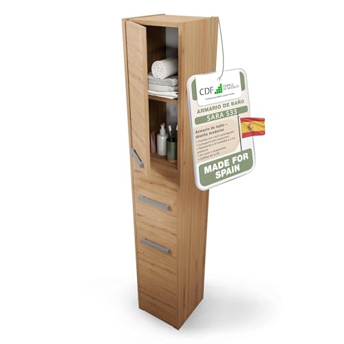 CDF Armario de Baño Alto Columna Mueble Baño Estrecho   Ancho: 30 cm Roble Artisan 30x30x170 cm Ahorro de Espacio, para Guardar Cosméticos y Productos de Limpieza, para Espacios Pequeños