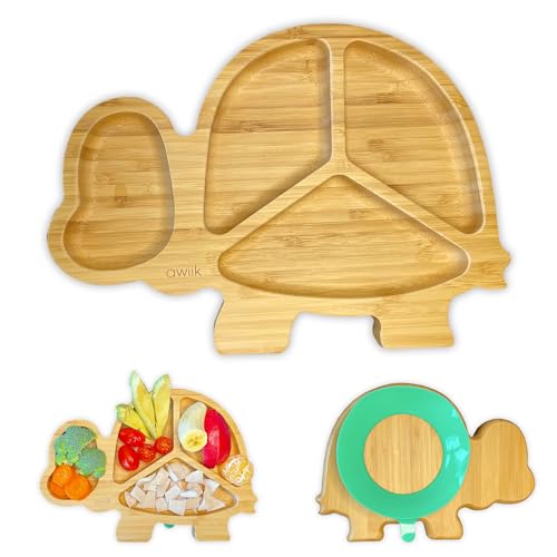 AWIIK - Bambusteller mit starkem Saugnapf für Babys und Kleinkinder,...