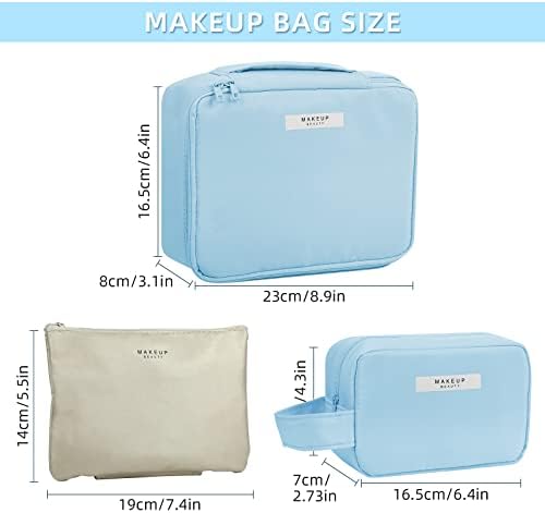 2Pcs Makeup Bag Travel Makeup Bag Waterproof Cosmetic Bag Portable Makeup Organizer Bag for Women Girls(Bule)