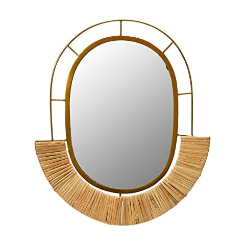 Main + Mesa Oval Modern Boho Metal and Cane Framed Wall Mirror, Natural Cover