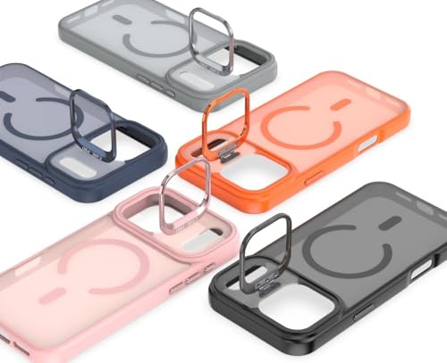 Coque iPhone 16 Pro silicone givré gris avec support magnétique intégré